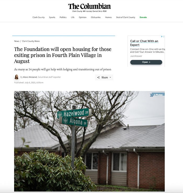 The Columbian covers a major milestone in our reentry work — The Foundation WA is opening new housing this August in Fourth Plain Village for individuals returning from incarceration.

Stable housing is a critical first step in building a safer, more supportive community for all.